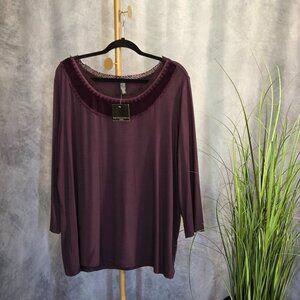Apostrophe Woman Deep Purple Boho Top Size 20-22W NWT